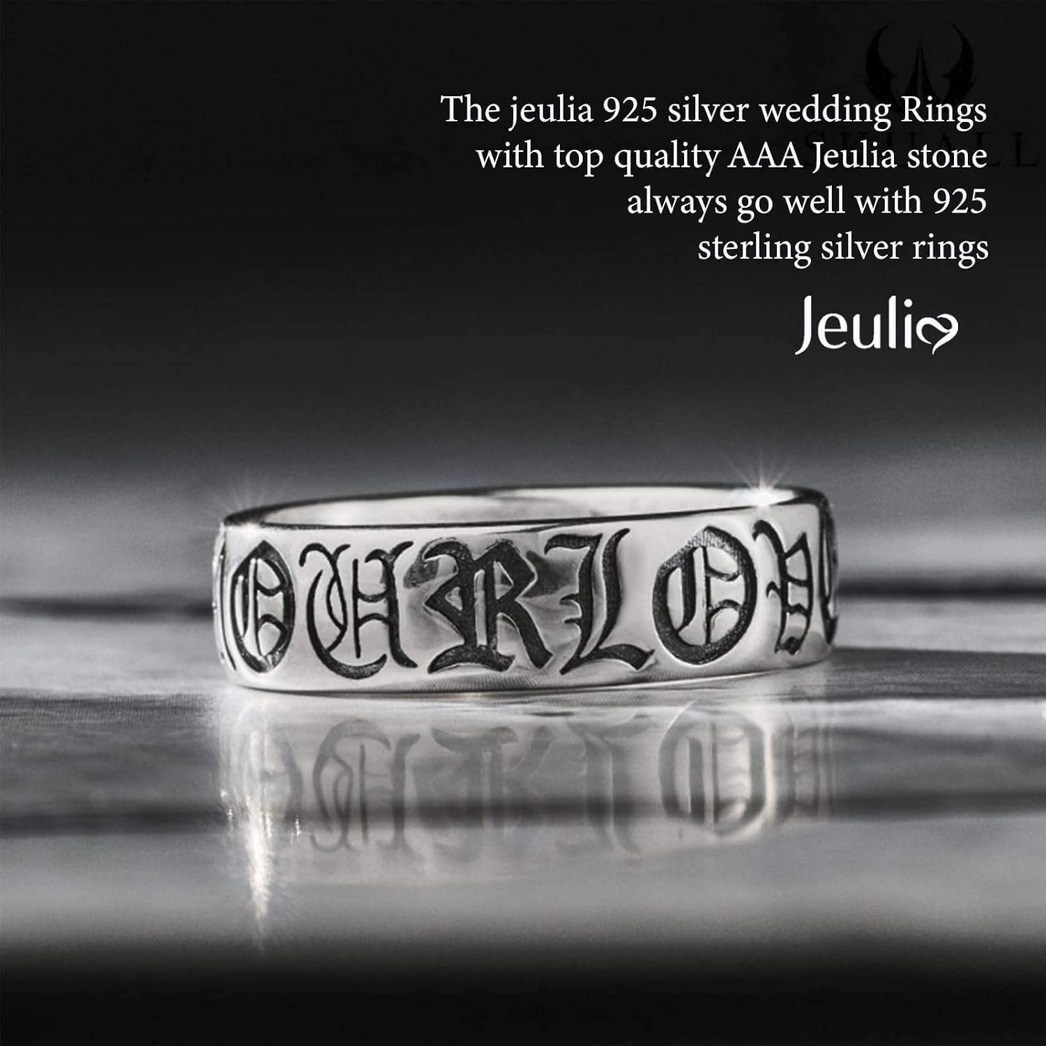 Jeulia Sterling Silver Band Forever Wedding Thumb Couple Rings Romantic for Women Men Gothic Punk Personalized Engraving Rose Jewelry Set Valentine Day with Gift Box