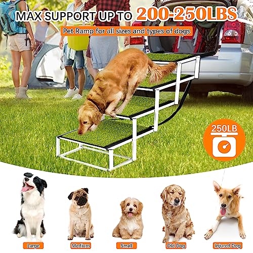 Dog Ramp, Extra Wide Dog Car Stair For Large Dogs,Dog Ramp For Car,Pet Steps Lightweight Aluminum Foldable Dog Steps For Cars And Suv,High Beds, Trucks, Supports Up To 200-250 Lbs #TOP3