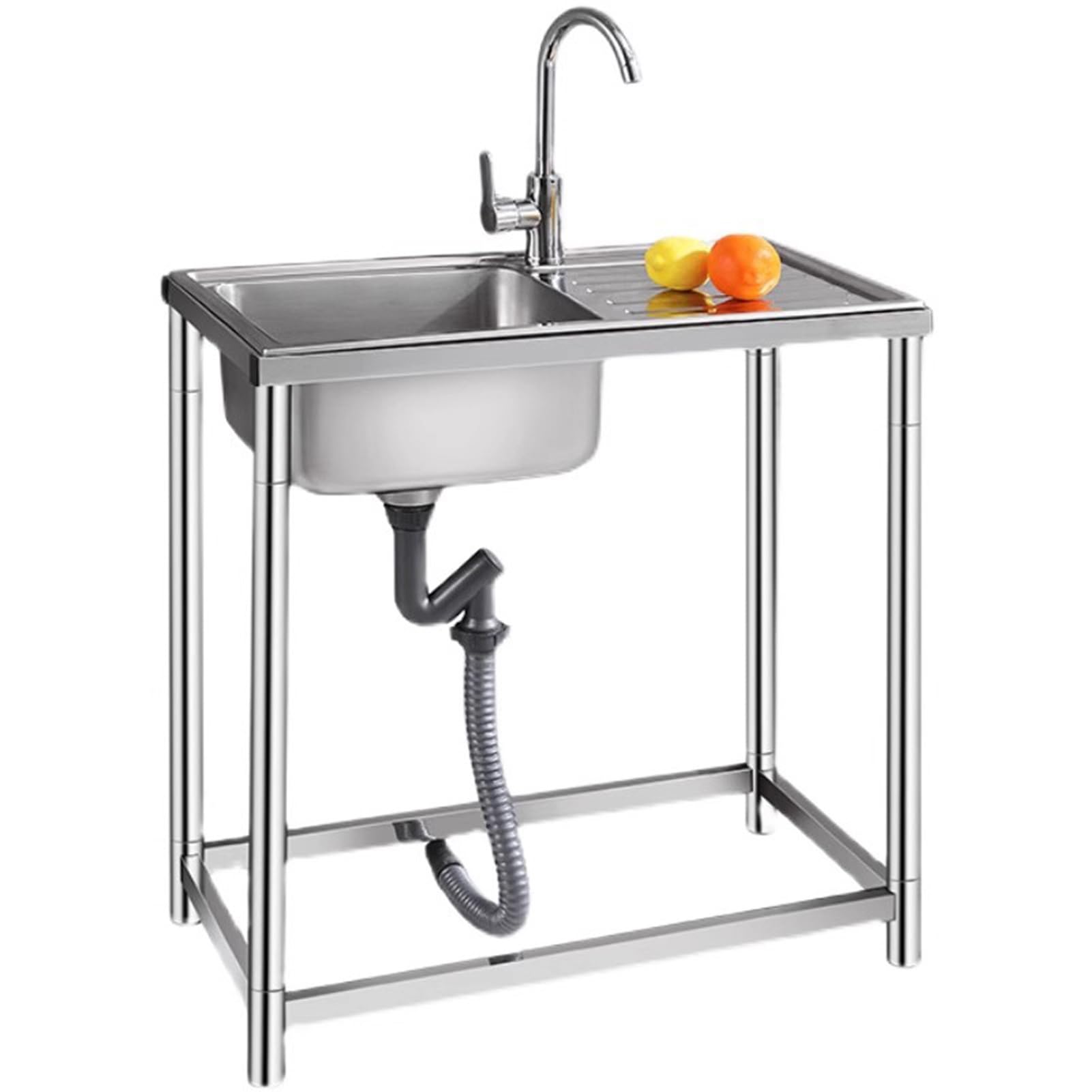 HCZKIUJY Kitchen Utility Sink,Freestanding Kitchen Sink, Stainless Steel Utility Sink with Workbench for Commercial, Outdoor, Garage, Laundry Room (Silver-75X40CM)