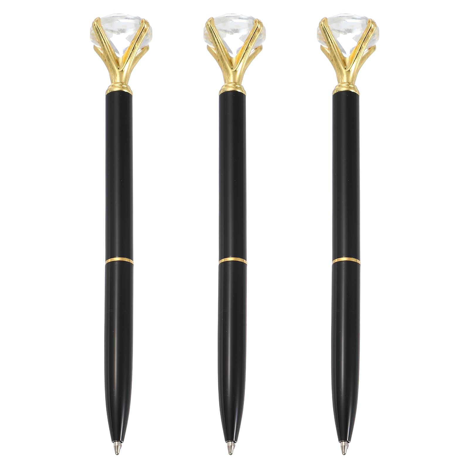 PATIKIL Black Ink Ballpoint Pen, 3pcs Crystal Diamond Twist Metal Pen 1.0mm Medium Point for Note Taking Journaling Gift Office, Black with Gold