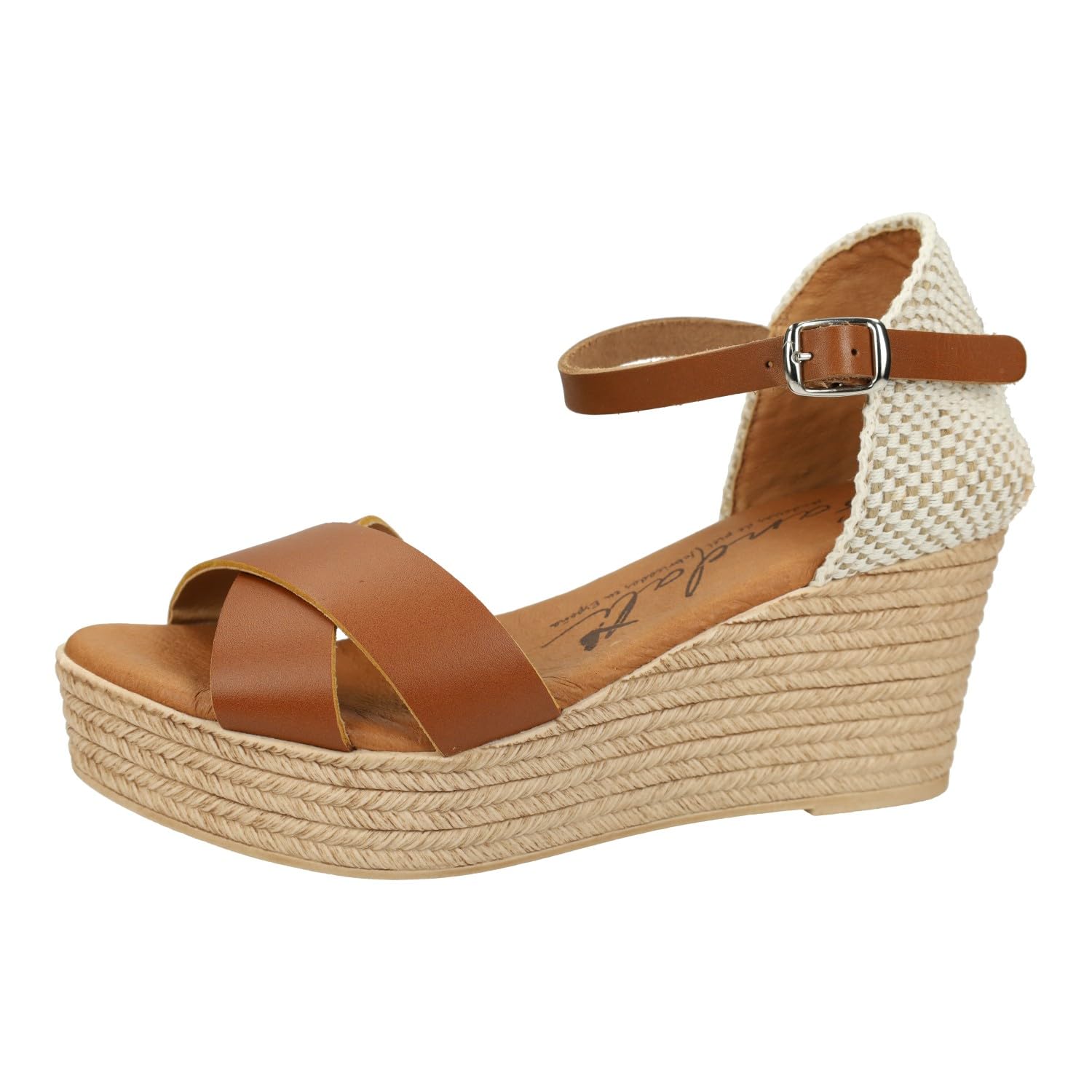 SANDALI M704 Marrones de Piel para Mujer con cuña de 6cm, Verano con cuña, Hechas en España Mujer