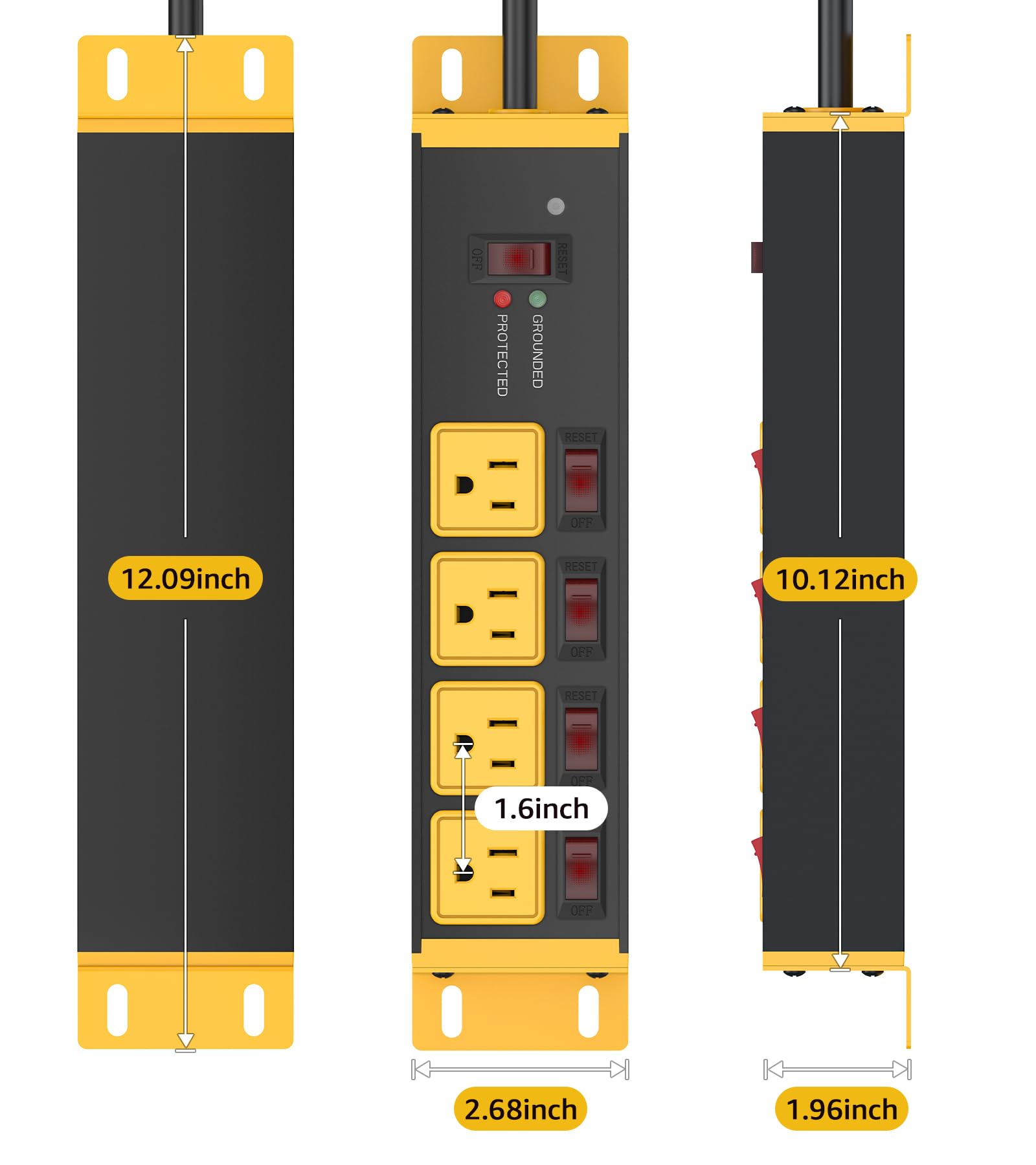 CCCEI Cable de extensión largo para exteriores de calibre 12 con múltiples tomas, interruptores individuales de 20 amperios, regleta protectora de sobretensiones resistente, extensor de salida de