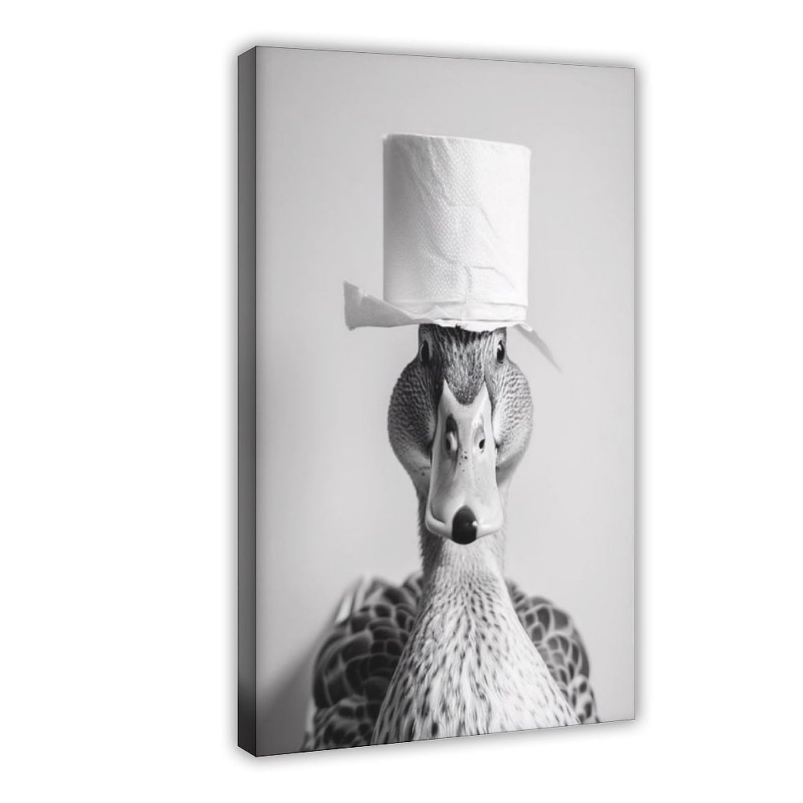 BNCEDJK Funny Bathroom Duck with A Toilet Paper Roll on Head, Canvas Poster Wall Art Print Picture Paintings 08x12inch(20x30cm)