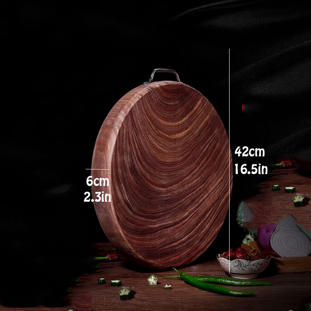 Planche À Découper Ronde Épaisse en Bois De Fer De Qualité Supérieure avec Poignées, Robuste, pour La Cuisine, pour La Viande Et Les Légumes, 42 Cm/16,5 Pouces（42Cm/16.5In）