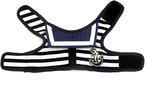 Miniatura 5 de SMALLLEE_LUCKY_STORE Arnés marinero de malla suave para gatos y perros pequeños, chaleco a rayas azul marino para caminar, arnés acolchado para