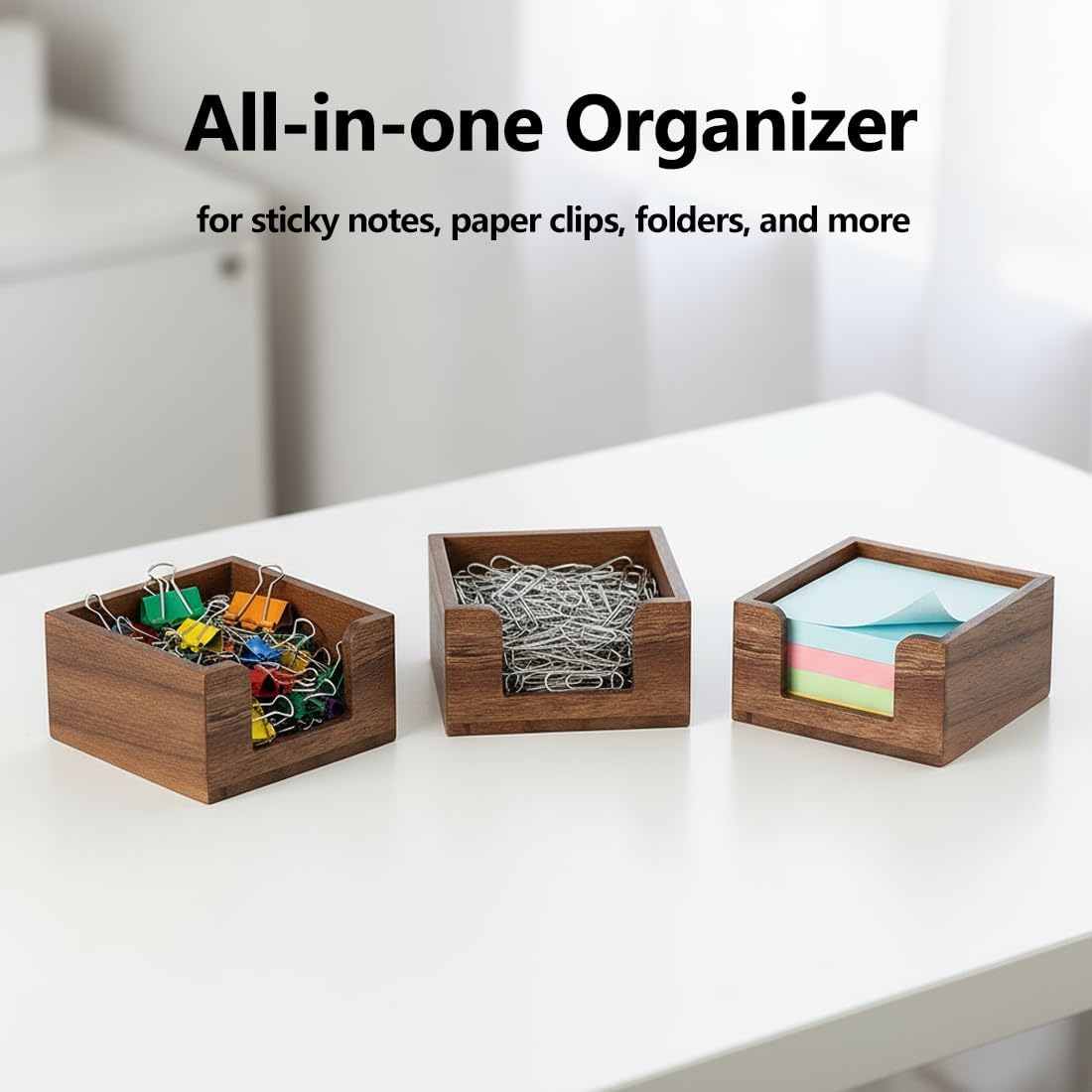 Acacia Wood Sticky Note Holder, Post It Note Dispenser for Office Desk Accessories, Self Stick Note Pad Holder, Memo Pad Holder Dispenser Organizer for School Office Desk Supplies, Brown image 5