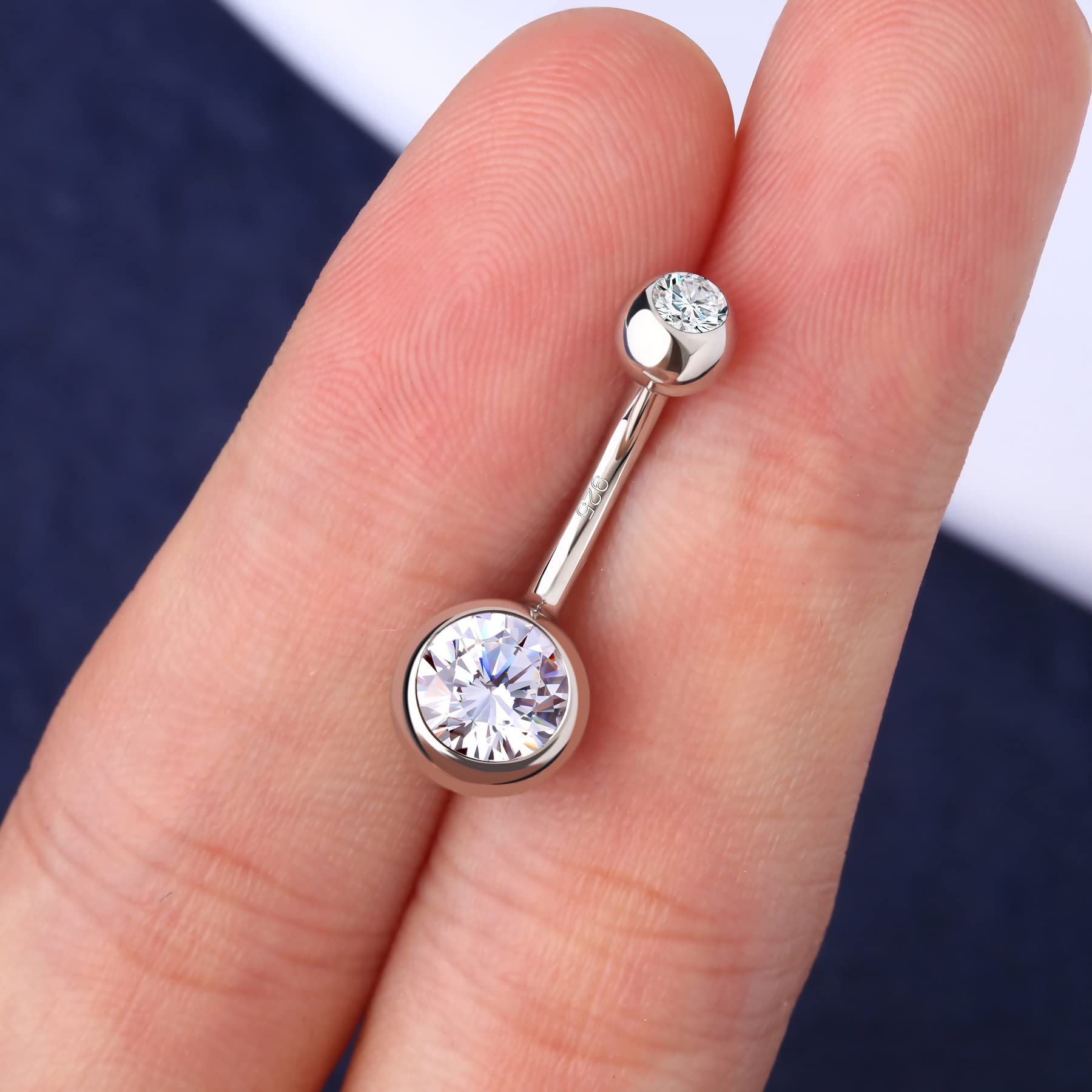 OUFER Piercing per ombelico in argento Sterling 925 con sfere in argento Sterling 925, piercing per ombelico, con zirconia cubica trasparente per donne