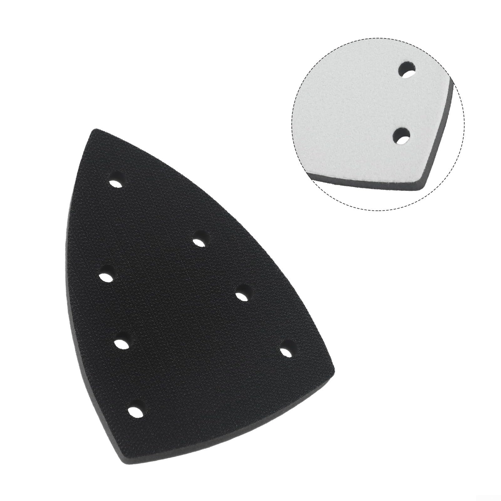 Platorello abrasivo triangolare, 100 x 150 mm, 7 fori e interfaccia ad anello, per levigatrici elettriche, piastra di ricambio in schiuma EVA, per dischi di carta vetrata, accessorio