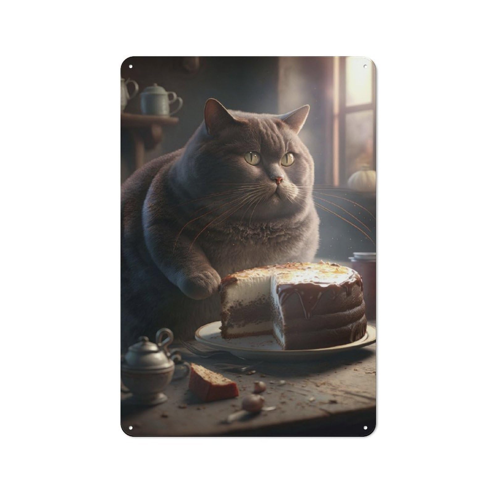 Junmoney Fantasy Cat Cake Metal Plaque 30X20cm With For Garage Wall, Retro Decor, For Themed Interiors In Garages And Workshops