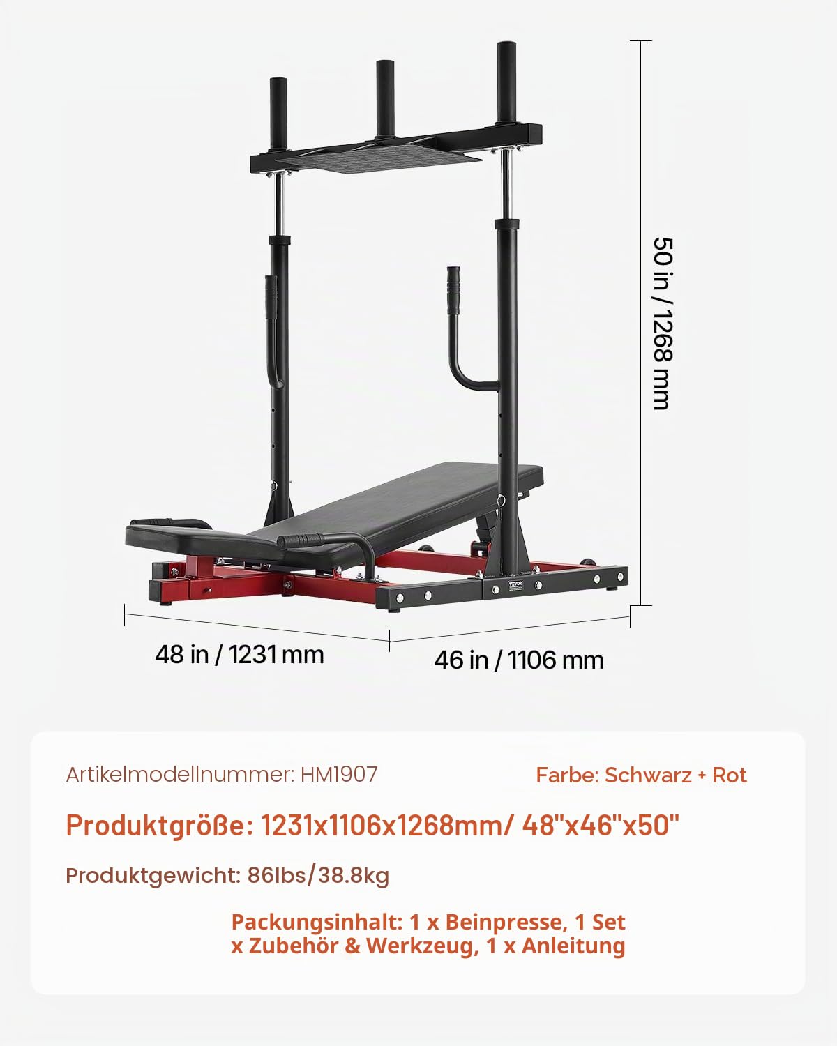 VEVOR Vertikale Beinpresse, spezielles Heim-Fitnessgerät für den Unterkörper, Trainingsgerät aus Karbonstahl, verstellbares Beinkrafttraining für hochintensives Drücken 249,48 kg belastbar