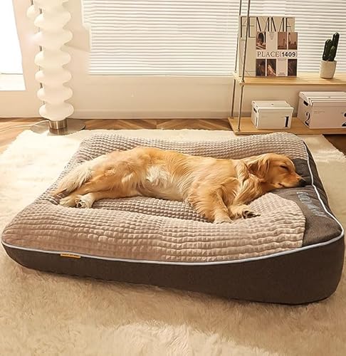 HZYSHH ドッグベッド 犬ベッドハイエンド背もたれドッグベッド、枕付き 洗えるペットソファベッド 大型犬用にデザインされたドッグベッド 豊富なサイズ展開,中型、大型犬用ベッド ペットに適していますペットマット猫ベッド (ブラウン2, M)