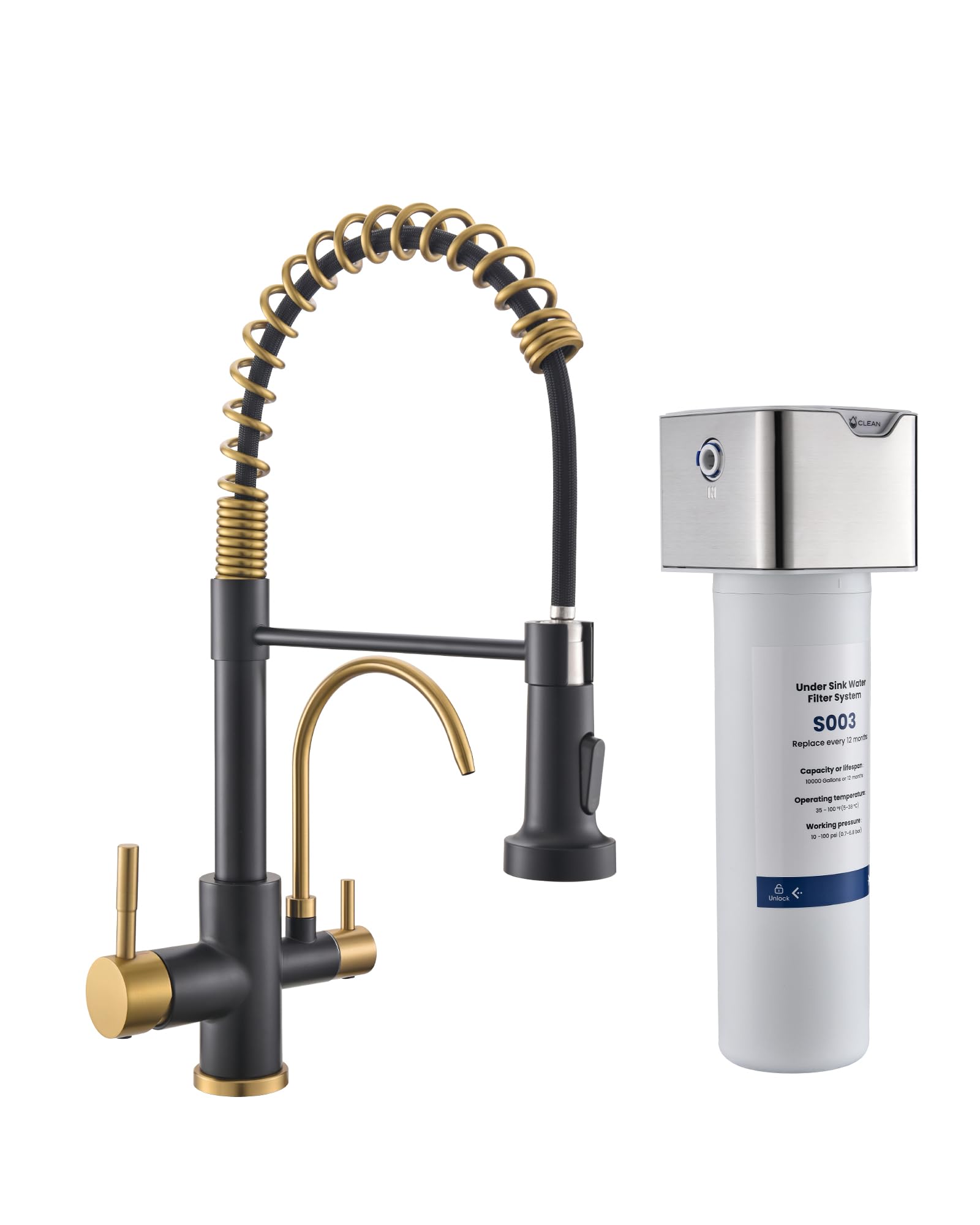 GIMILI 3 in 1 Kitchen Faucet with Pull Down Sprayer Black and Gold