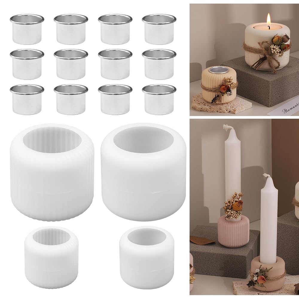 4 Pz Stampi per Portacandele in Silicone con 12 Candelabri in Metallo,Stampo in Silicone per Candelabri per Cemento, Gesso, Resina Epossidica, Sapone, Cioccolato