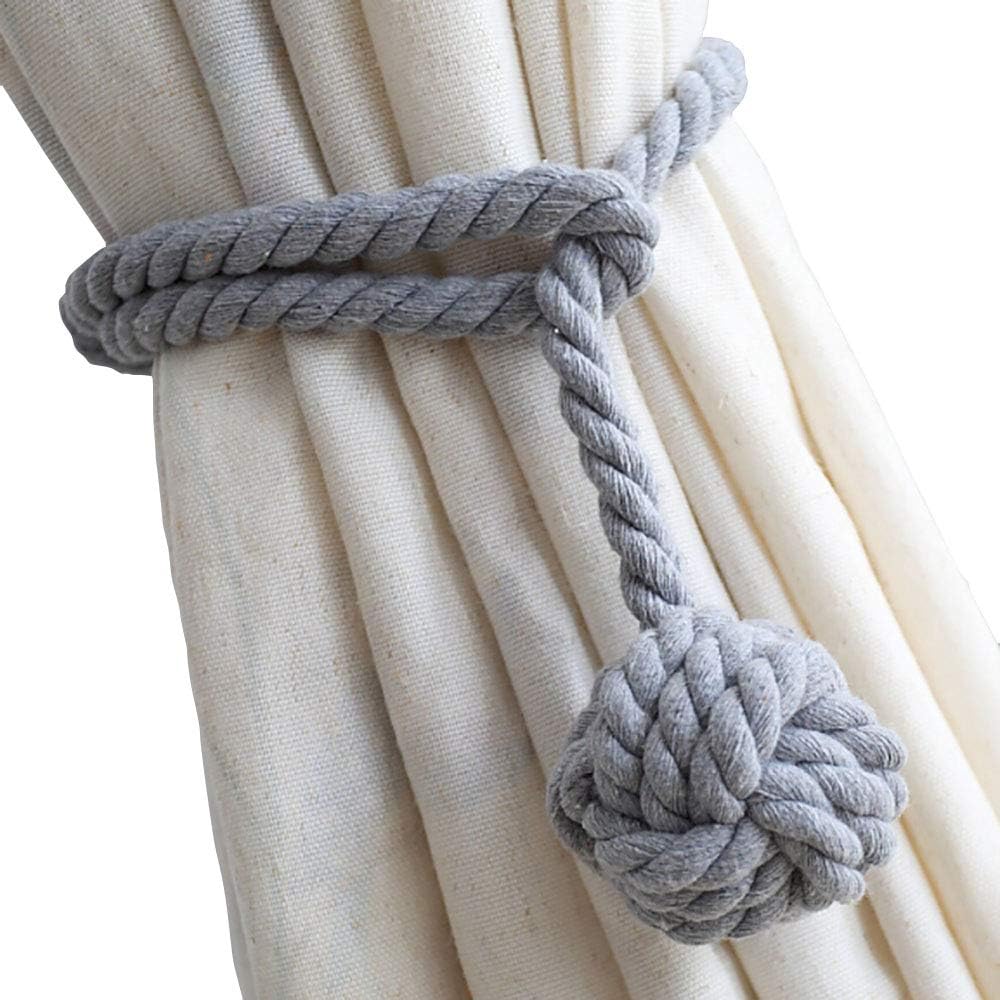 Melaluxe 2 Pack Curtain Tiebacks - Natural Cotton Curtain Rope Tieback, Handmade Rural Decorative Curtain Holdbacks (Grey)