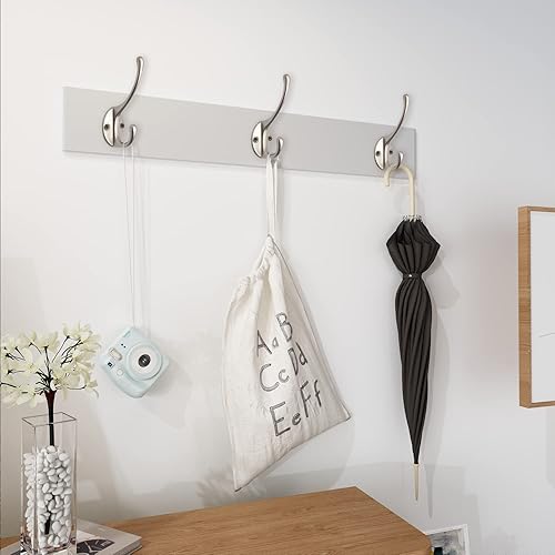 Miniatura 7 de IBosins Paquete de 30 ganchos dobles resistentes montados en la pared con 60 tornillos, ganchos dobles retro, ganchos plateados para abrigo,