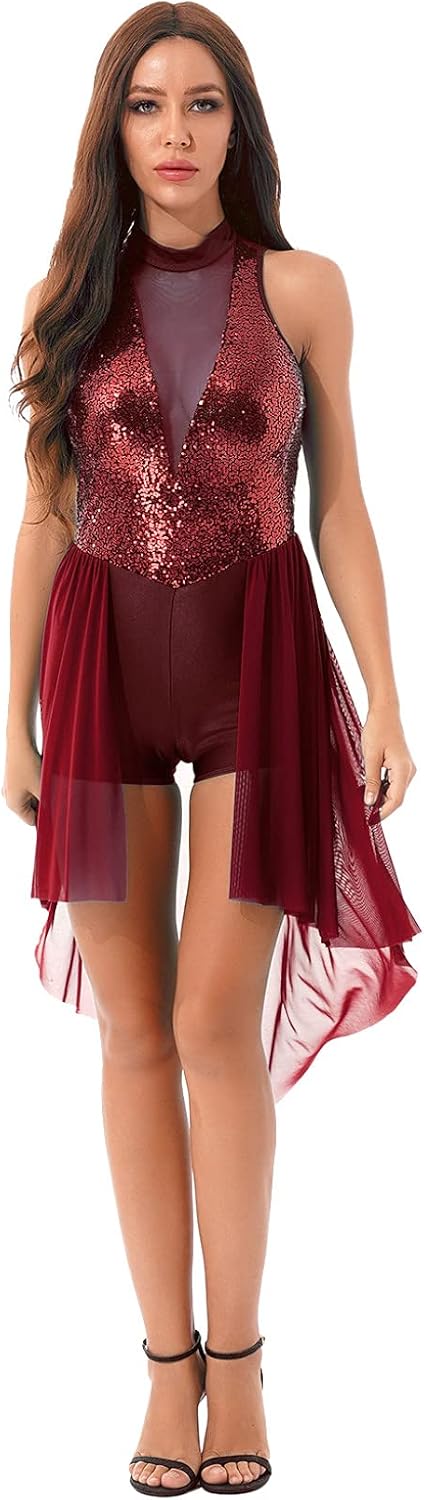 Robe De Danse Latine à Paillettes Asymétrique - Pour Salsa, Rumba, Chacha, Spectacle (Tailles S-XL)