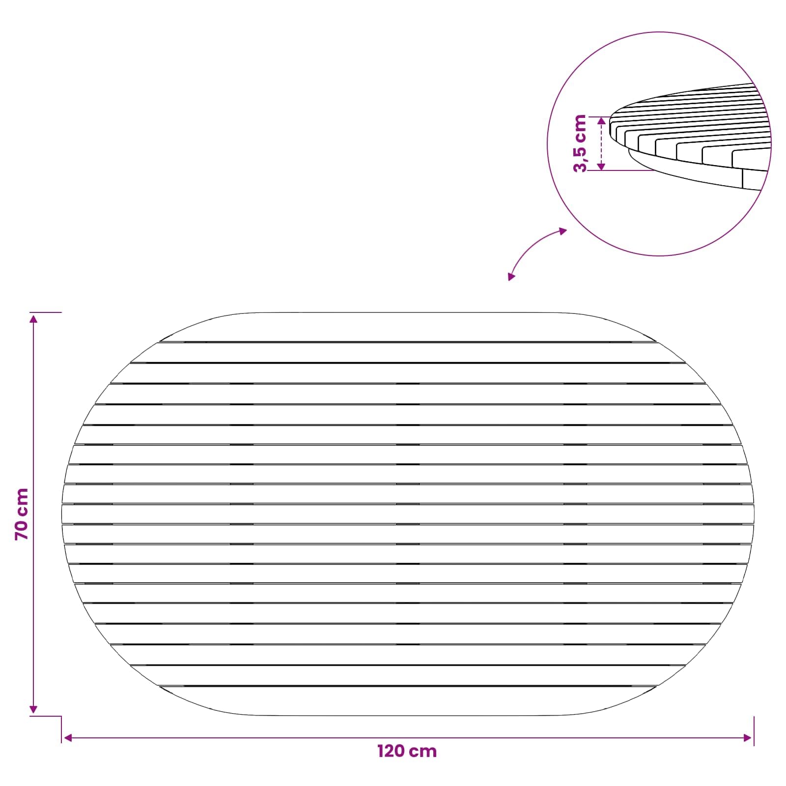vidaXL Plateau de Table 120 x 70 x 3,5 cm Ovale Bois de Teck Massif, Surface en Teck Chic, Plateau Moderne pour Table à Manger, Meuble Pratique et Tendance