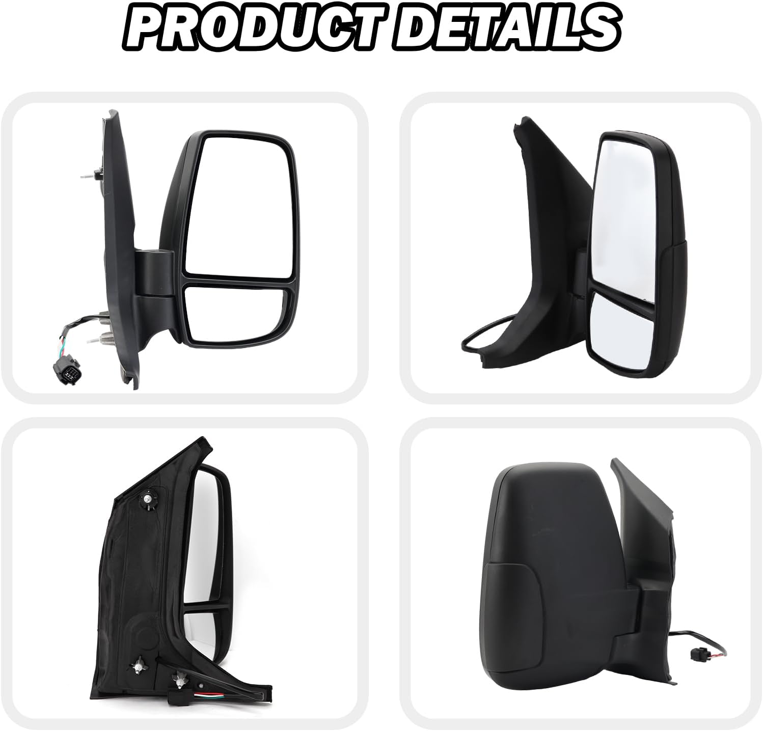 Passenger Side Mirror,Mirror Compatible with 2015-2025 Ford Transit 150 250 350 350 HD,Transit Side View Power Glass Towing Without Signal Light Non Heated,Black(Short Arm)