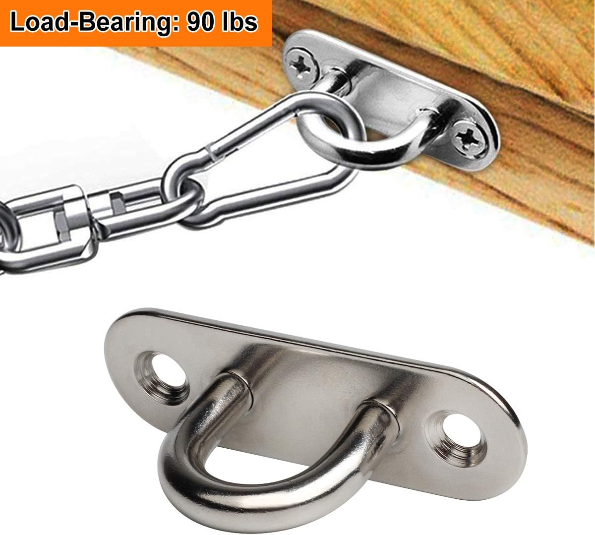 10-Pack 304 Stainless Steel Ceiling Hook Ring Hooks 1. 8 inch M5 Strip Type Eye Plate with Enclosed Hook Boat Rigging Heavy Duty Ceiling & Wall Mount Hanging Hardware Fitting - Image 4