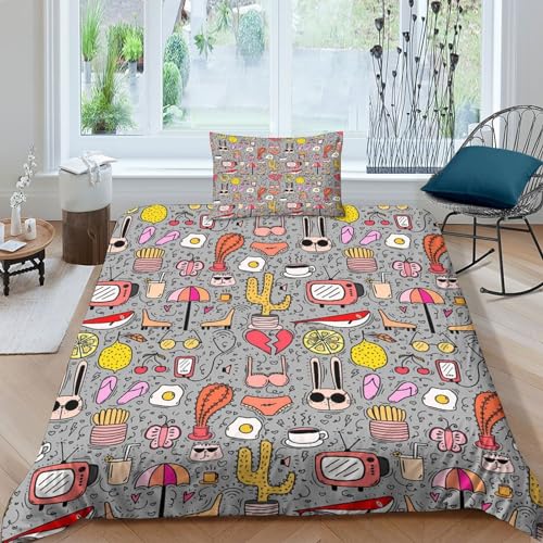 Housse de couette 3d imprimé lapin lunettes soleil avec taies microfibr
