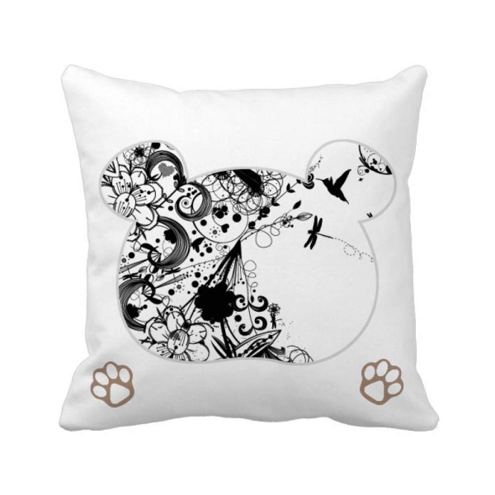 Housse de coussin carrée fleurs noir et blanc taie oreiller canapé salon