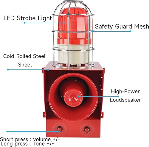 Miniatura 2 de Sirena de alarma impermeable para interiores y exteriores, emergencia, ajustable, 130 dB, sirenas más fuertes con luz de faro de protección para