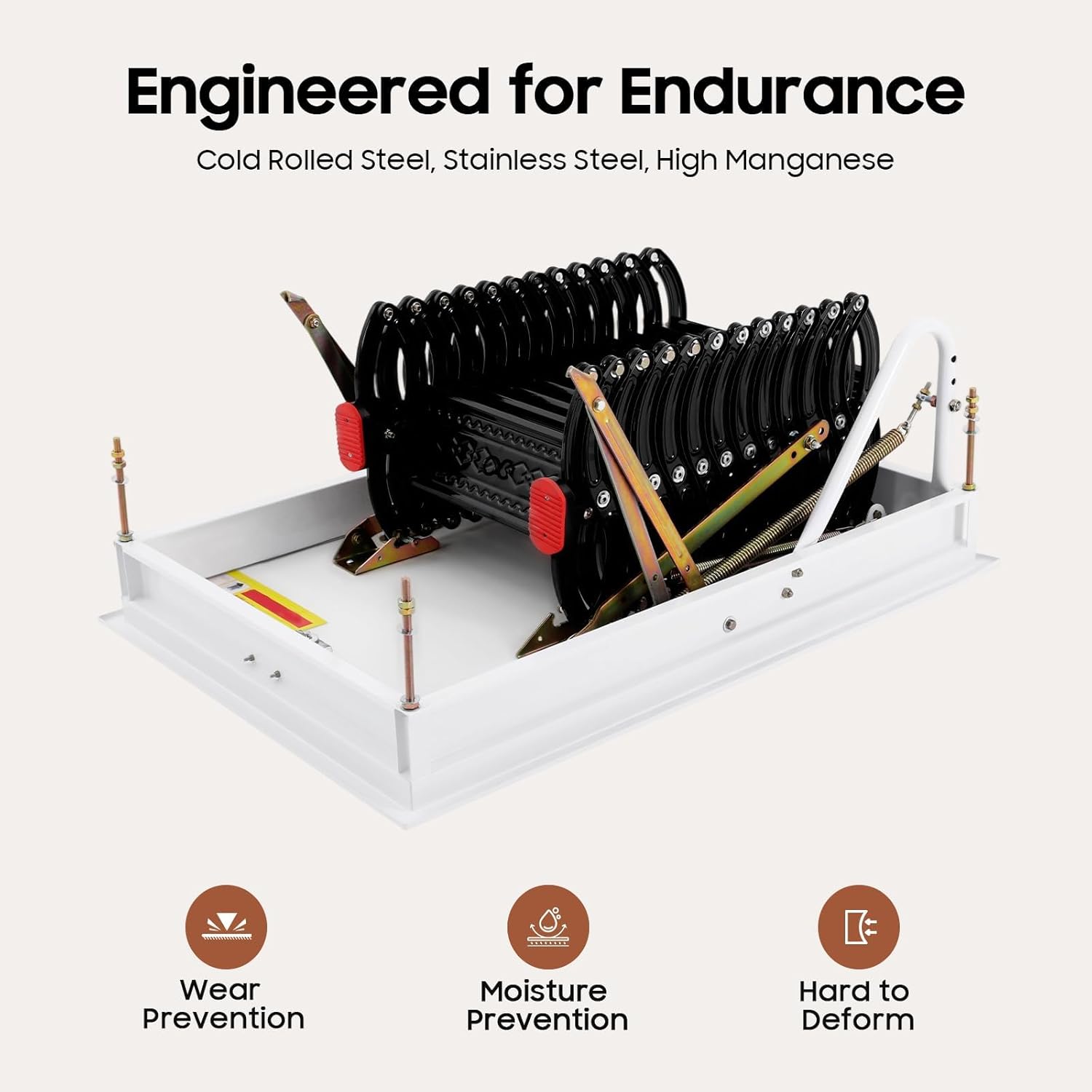 Ceiling Mount Attic Ladder, Heavy Duty 660LBS Capacity Retractable Ceiling Pull Down System, 12 Steps Folding Loft Step, 12-Step Hidden Mount Attic Extension Stairs for Garage & Home Attic Access