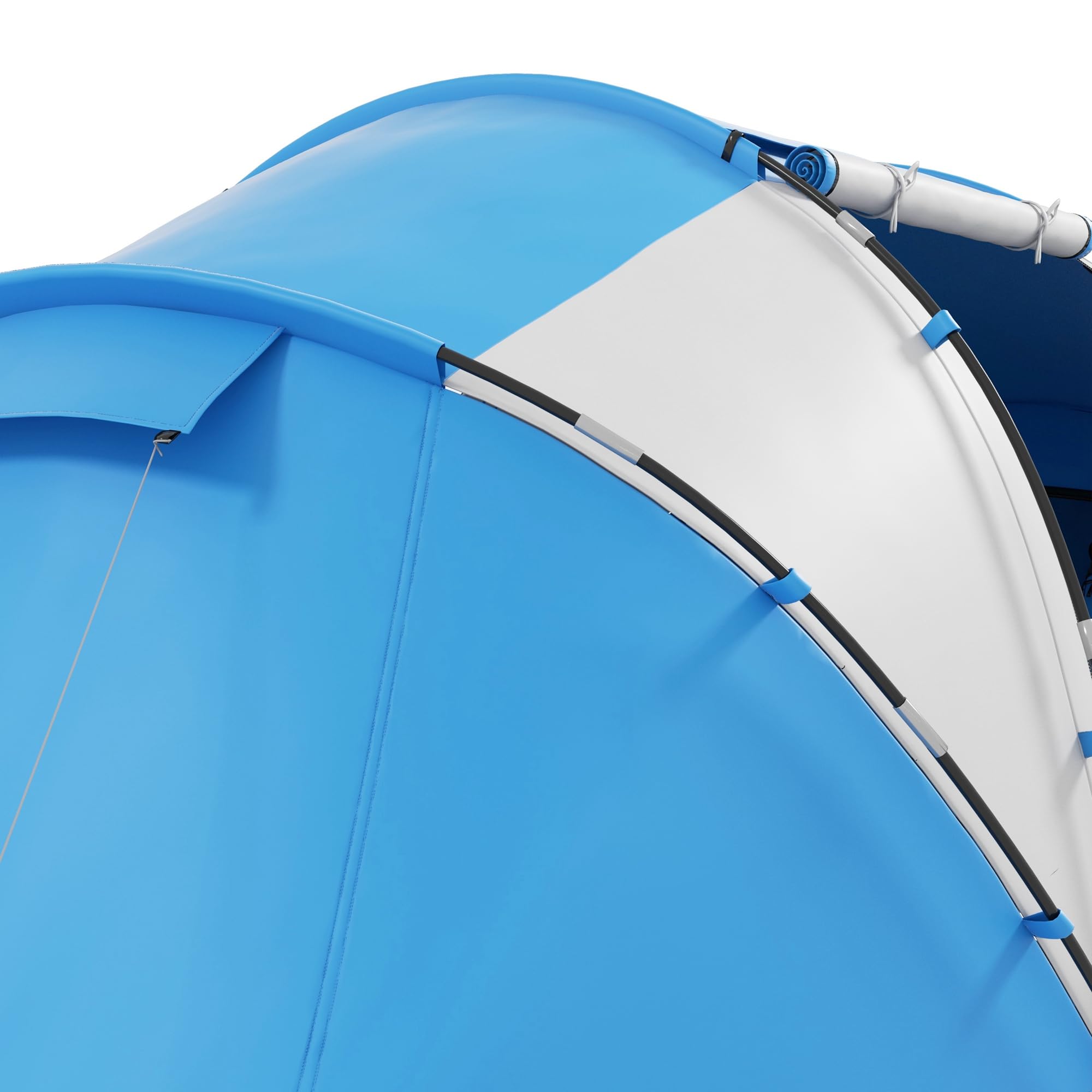Outsunny Tenda da Campeggio 4 Posti con 2 Zone Notte e Borsa da Trasporto, 430×240×170 cm, Bianco e Azzurro