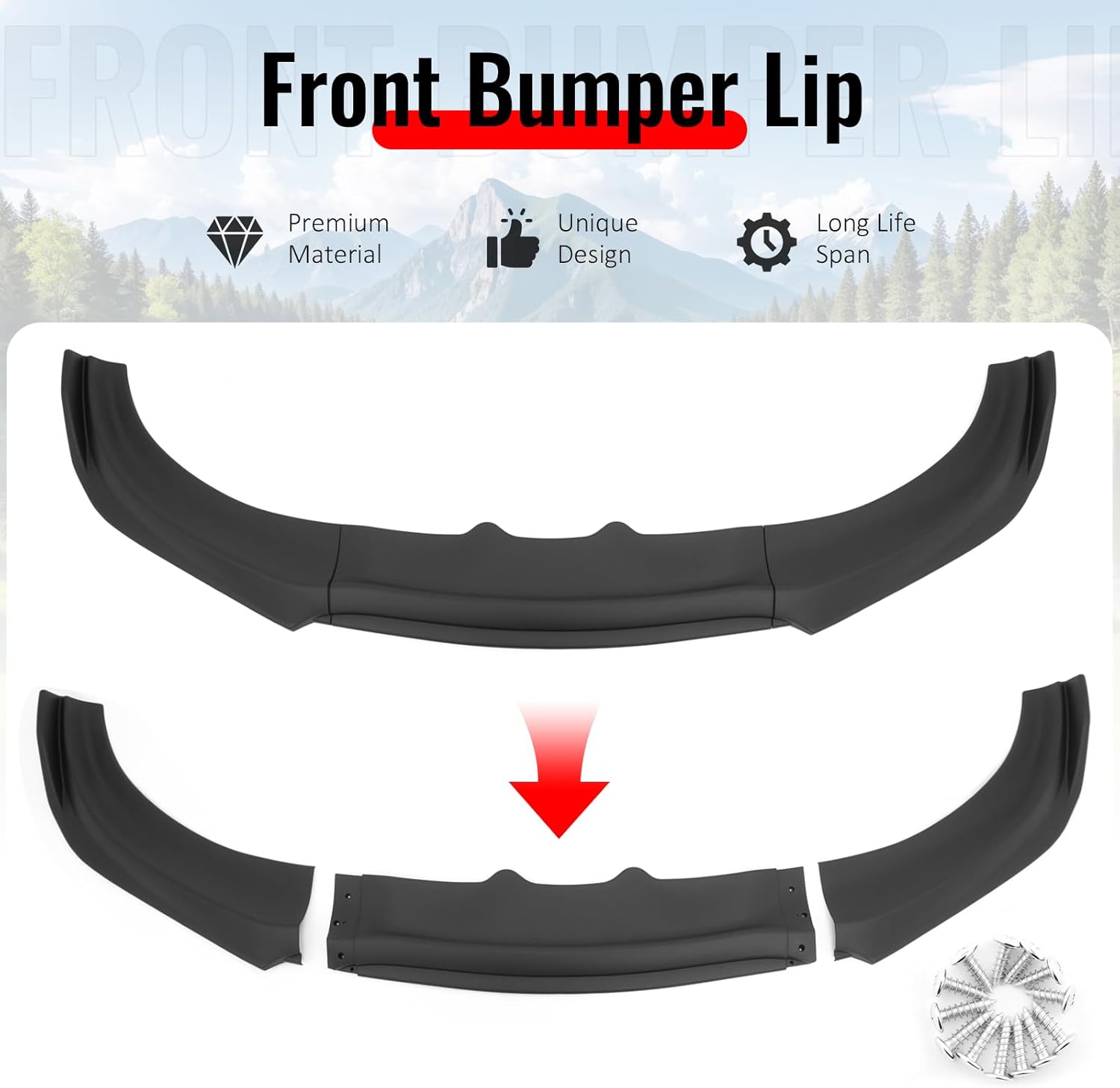 IKON MOTORSPORTS Front Bumper Lip, Compatible with 2015-2023 Dodge Charger SXT IKON V2 Style Matte Black PP Polypropylene Add-on Air Dam Chin Spoiler Protector Splitter 3PCS
