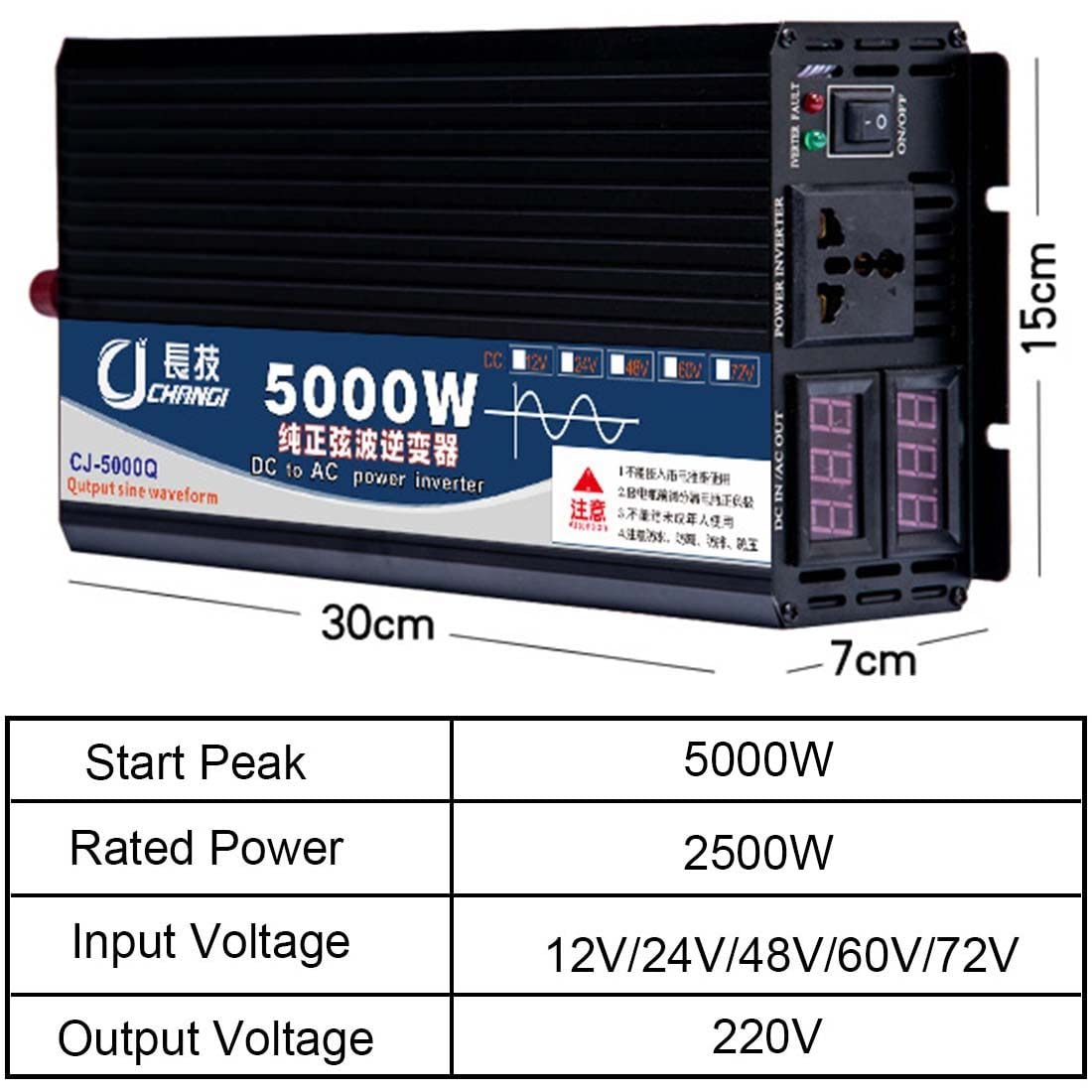 Falownik 12 V/24 V/48 V/60 V/72 V do 220, 2600 W, 3000 W, 4000 W, 5000 W, ładowarka falownika niskoczęstotliwościowego do instalacji poza siecią słoneczną, czysty falownik sinusoid