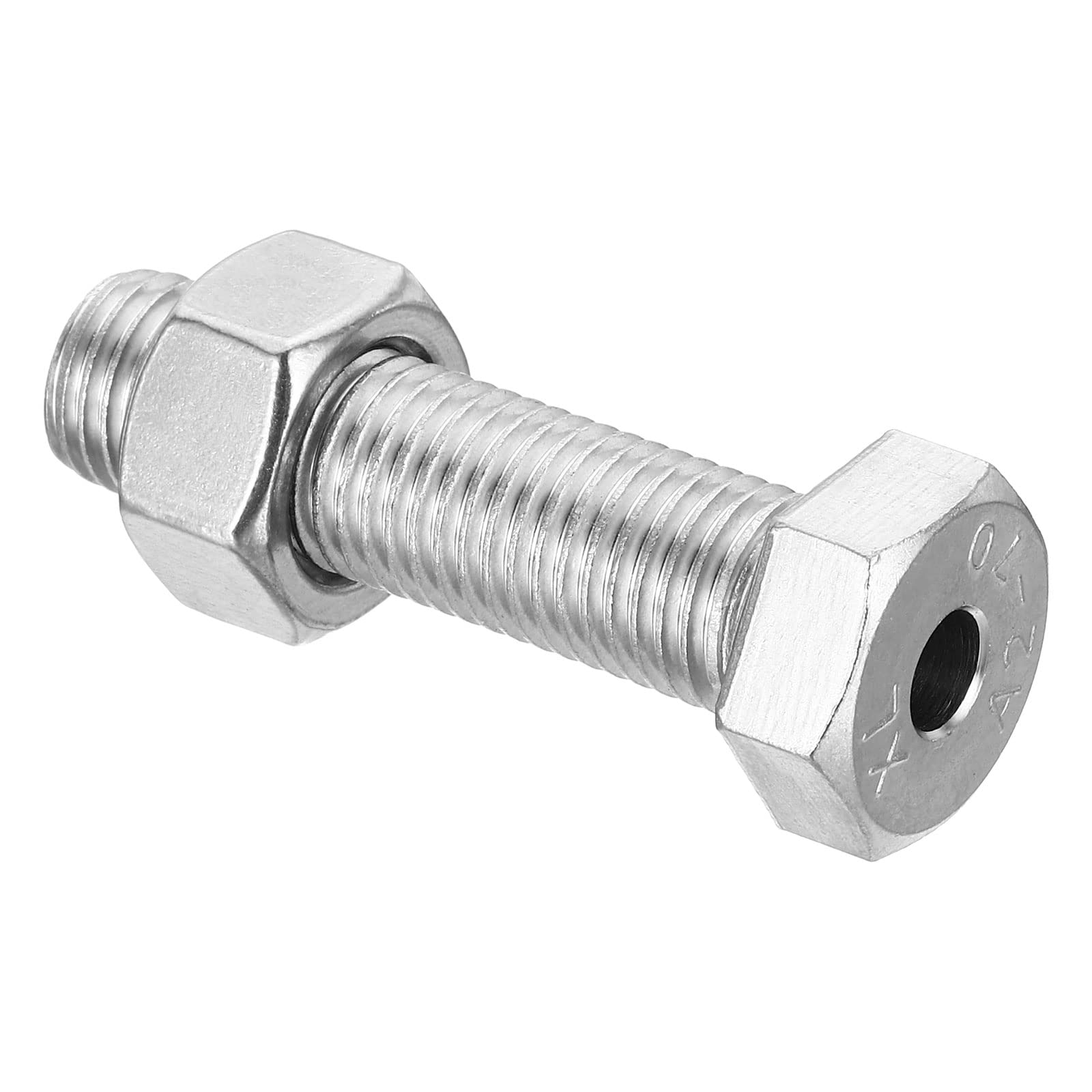 PATIKIL M16x60mm Hollow External Hexagon Screw, 1 Set Cylindrical Lamp Threading Socket Screws Through Hole Bolt with Nut 304 Stainless Steel