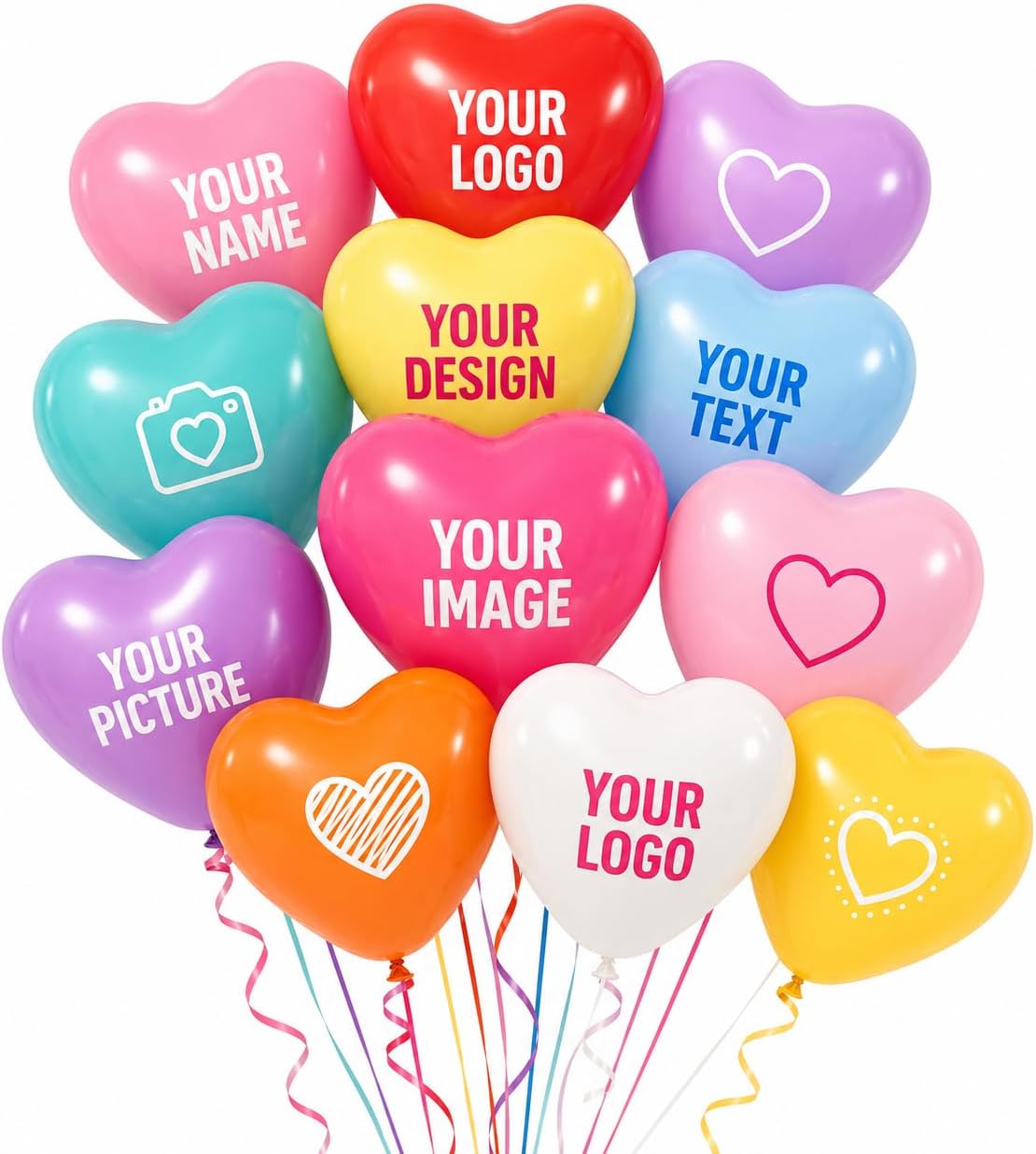 Custom 12 Inch Latex Balloons - 100Pcs Personalized Round & Heart-Shaped Balloons with Logo/Text for Corporate Events,Parties, Weddings,Birthday (heart)