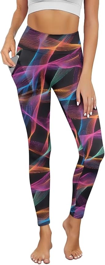 Spiral Women Yoga Leggings, Crocodile Print High Waisted Yoga Pants, Poinsettia Tummy Control Pants with 2 Pockets