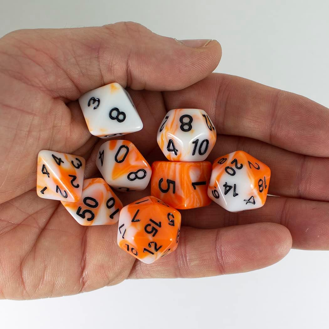 Paladin Roleplaying Orange and White DND Dice Set - 'Troll Slayer'