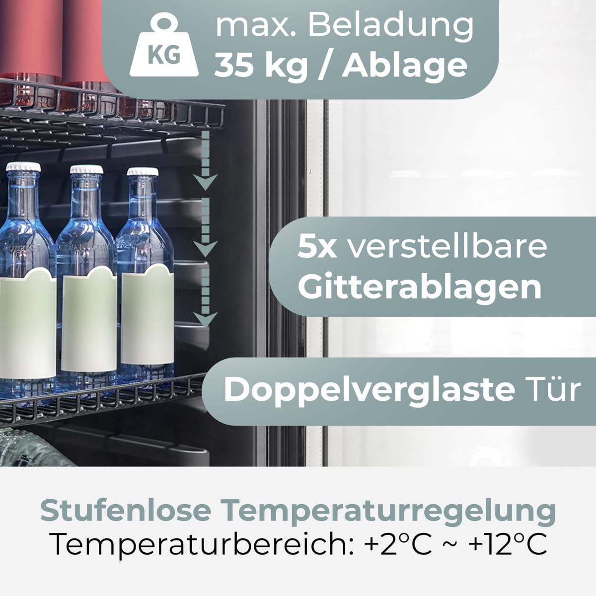 Bomann KSG 7292 Kühlschrank mit Glastür 236L Energieklasse C Getränkekühlschrank 2-12°C MultiAirflow schwarz