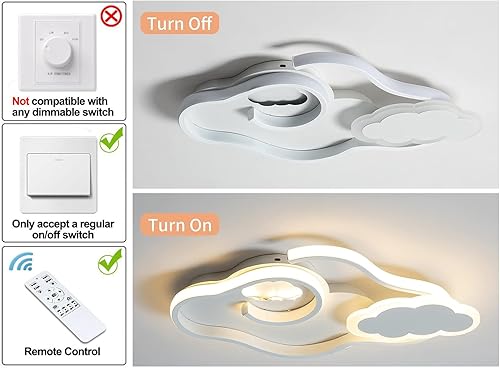 Miniatura 9 de Tioolo Moderna lámpara de techo LED regulable, lámpara de techo de acrílico de montaje empotrado con control remoto creativo de dibujos animados