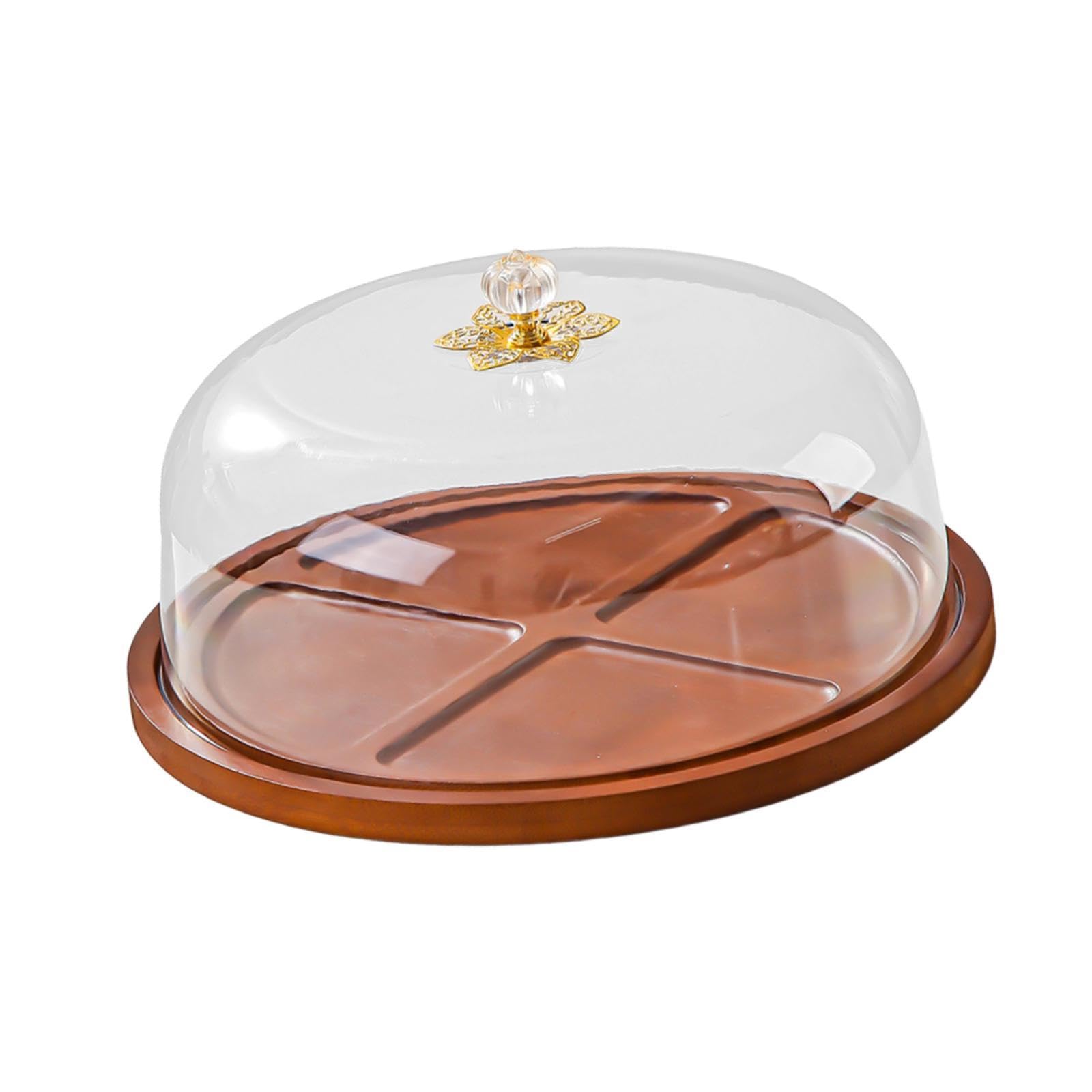 Présentoir à Gâteau avec Couverceau de Présentation à Pâtisserie Plat de Service à Dessert Cloche Transparente Bois TPE Adapté Table de, Rond 30x16cm