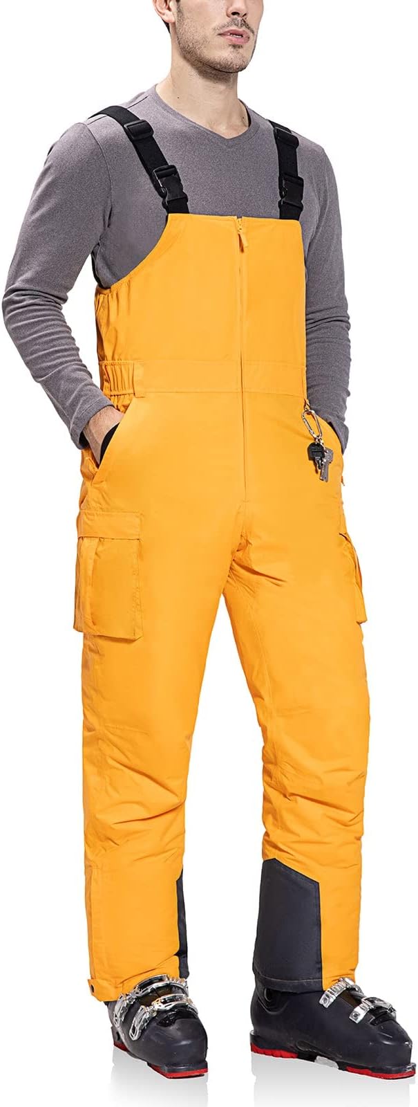 baleaf Men's Ski Bibs Insulated Waterproof Coveralls Overalls Cargo Pockets Ripstops Snow Pants Warm Skiing Suits Ice Work