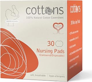 Cottons Natural Cotton Nursing Pads | 30-Individually Wrapped Cotton Nursing Pads | Leakproof Design | Contoured for Optimal Form, Fit and Function (1 Pack of 30)