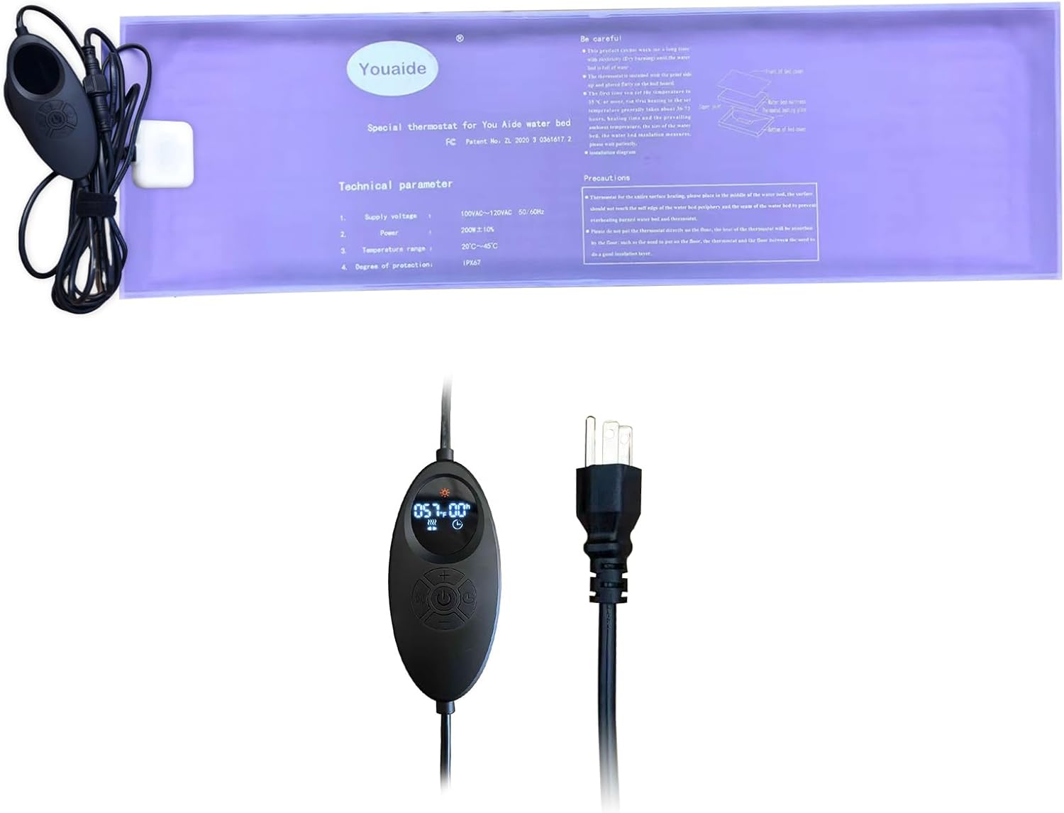 Smart Waterbed Heater with LED Digital Controller, 250W Waterbed Heating Pad for Hardside & Softside Beds, Safe and Durable, For King, Queen, Full and Twin