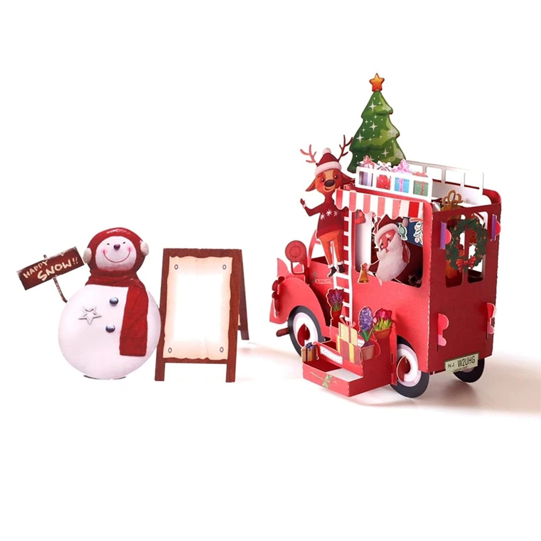 LNGOW 3D Christmas Cards Pop-up Snowman Christmas Tree Santa Claus Car Paper Envelope Postcard Wedding Birthday Invitation Letters Gifts, Snowman and Car, As the Description