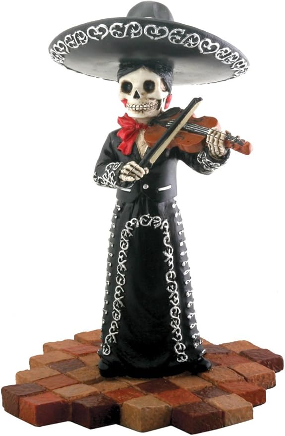 Skeleton Skull Black Mariachi Band Violin Figurine Collectible