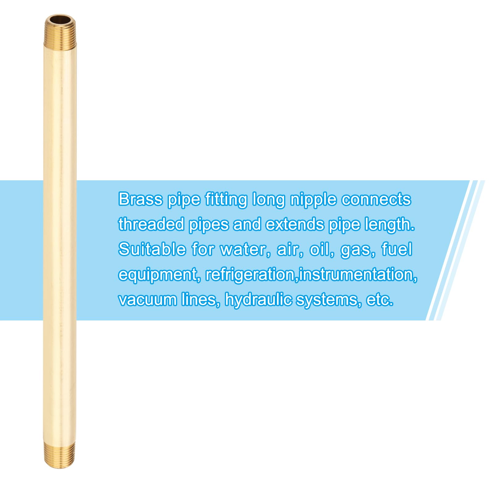 PATIKIL 3Pezzi 10" Lunghi 3/8" x 3/8" NPT Maschio Raccordi Per Tubi In Ottone Lungo Nipple, Tono Ottone