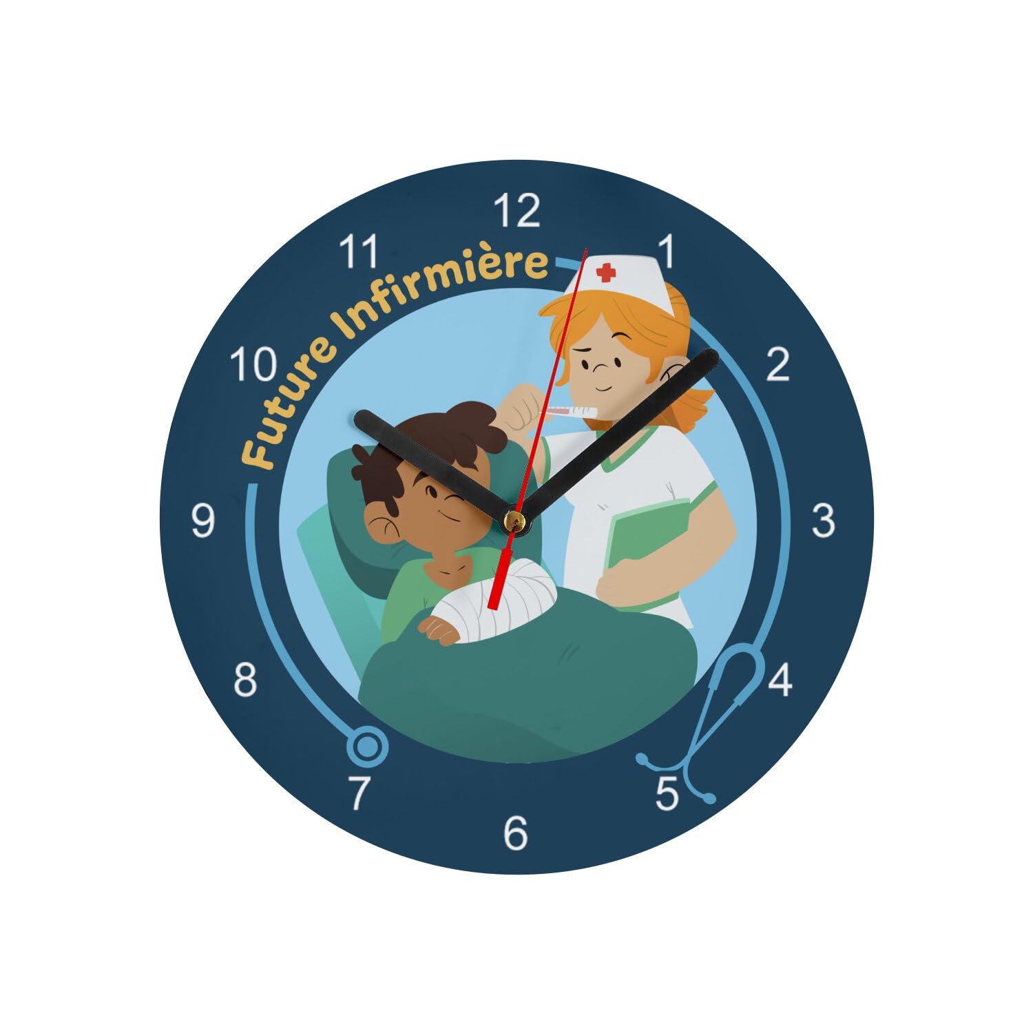 Horloge murale en verre idée cadeau diplôme future infirmière bleu 20 cm