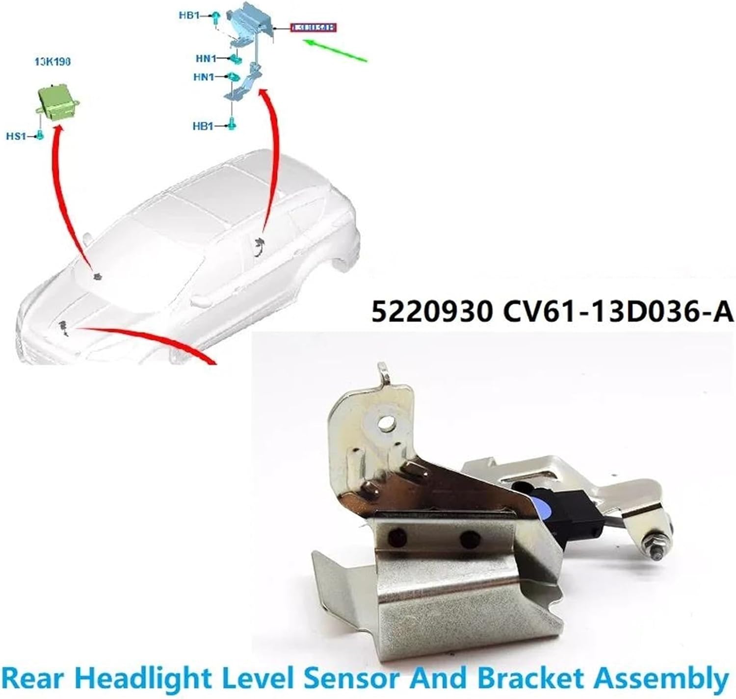 Car Air Suspension Sensor 5220930 CV61-13D036-A Rear Body Height Sensor, for Kuga 2012-2019 Headlight Leveling Sensor Bracket Assembly CV6113D036A
