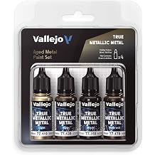 Vallejo - Aged Metal Paint Set | True Metallic Metal | Acrylic Colors for Painting Metal Effects on Fantasy, Historical, and Wargaming Miniatures | BSL System | 4 Bottles x 18 ml 0.6 fl.oz.