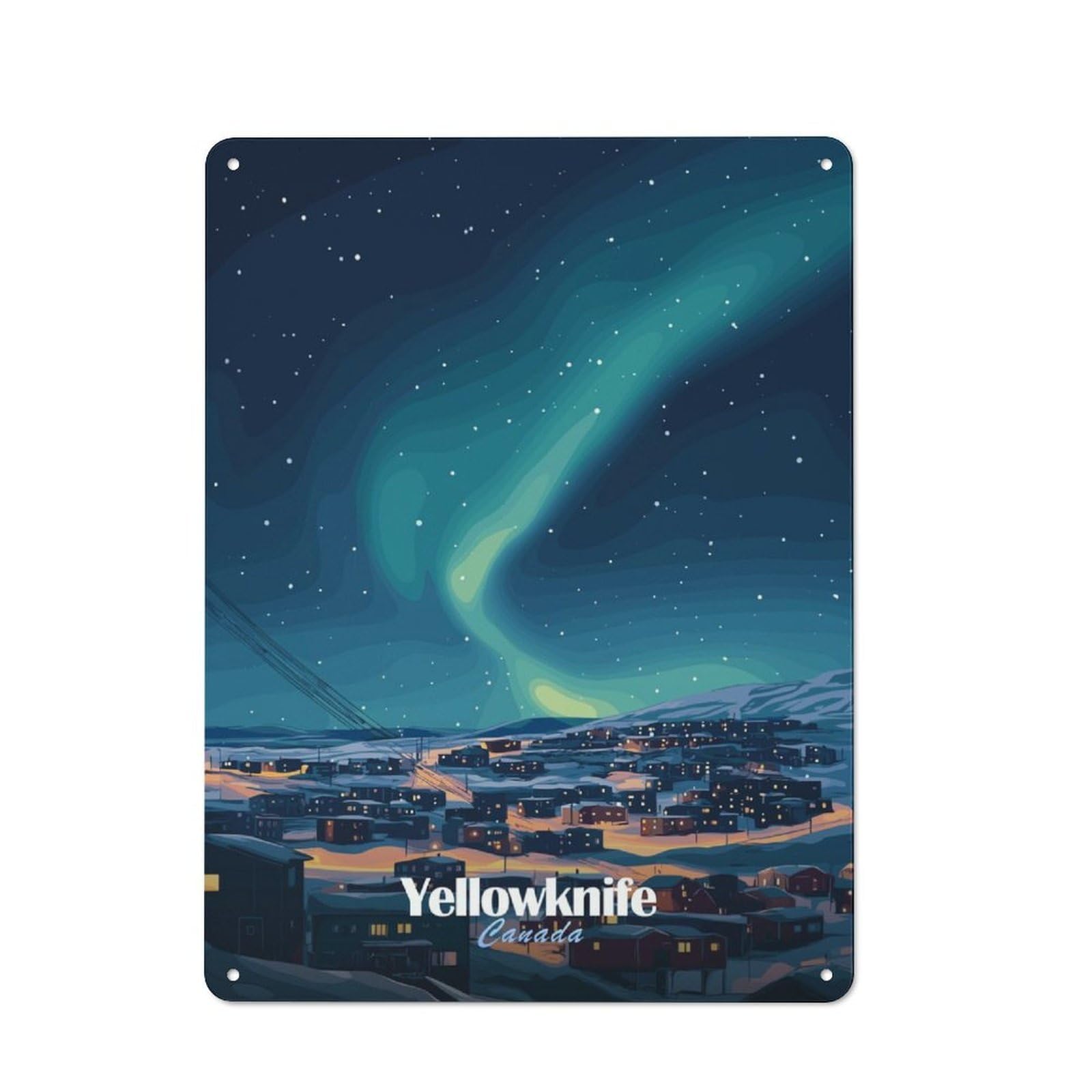 Junmoney Yellowknife Aurora Borealis Tin Sign 40X30cm With For Workshop Wall, Retro Decor, For Vintage Wall Decor Fans, For Garage And Workshop Walls