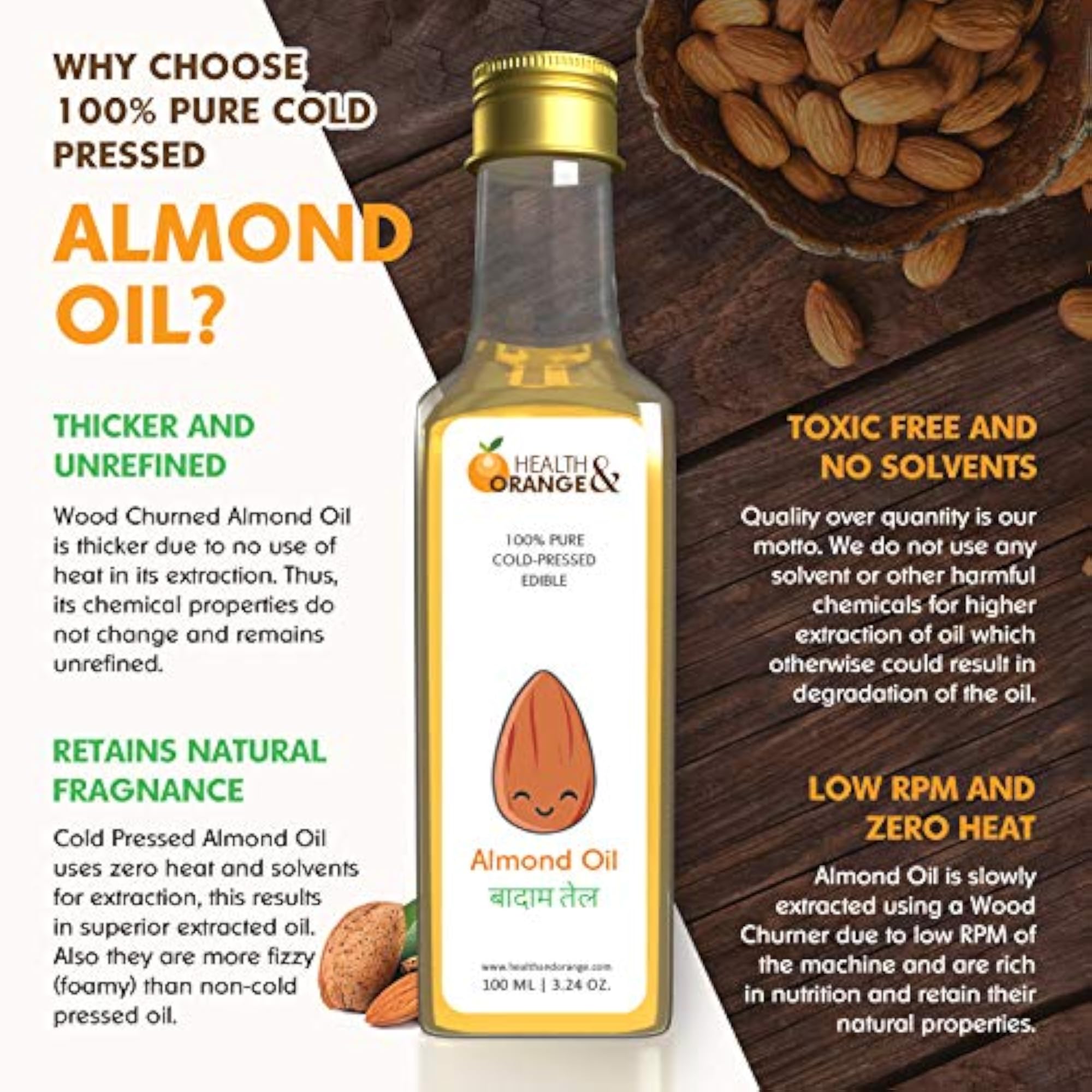 Sweet Almond Oil - 100% Pure Cold Pressed, 500ml