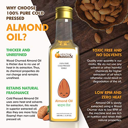 Image of Health and Orange Sweet Almond Oil - 100% Pure Cold Pressed Edible Badam Tel - 1000ml Glass Bottle