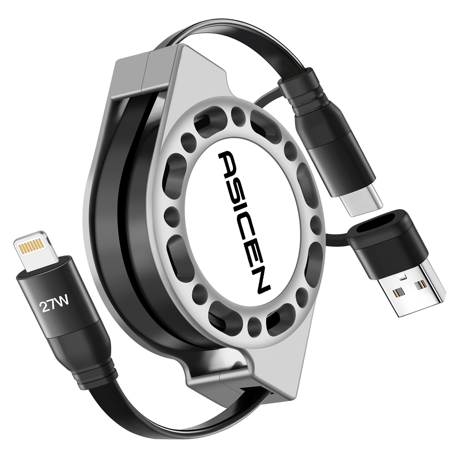 Amazon.co.jp: ASICEN 3in1 iPhone充電ケーブル リール式 PD27W